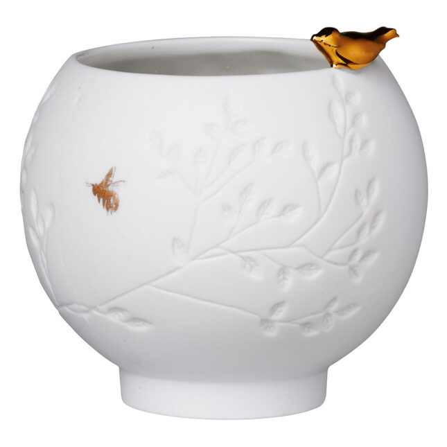 Porzellanteelicht goldener vogel 4069