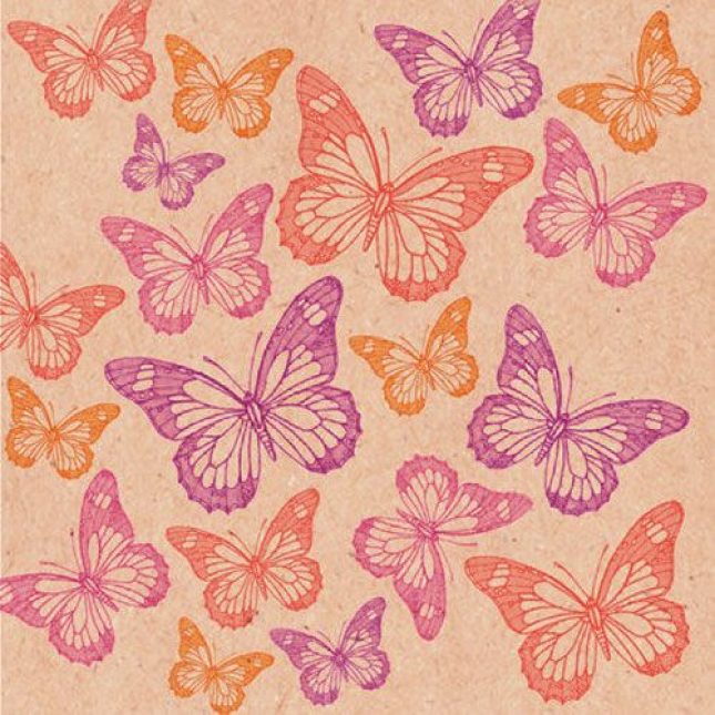 Servietten schmetterlinge gelb orange pink lila auf beige