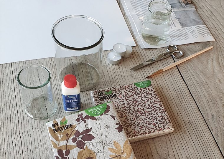 Material servietten teelichtglaeser pinsel
